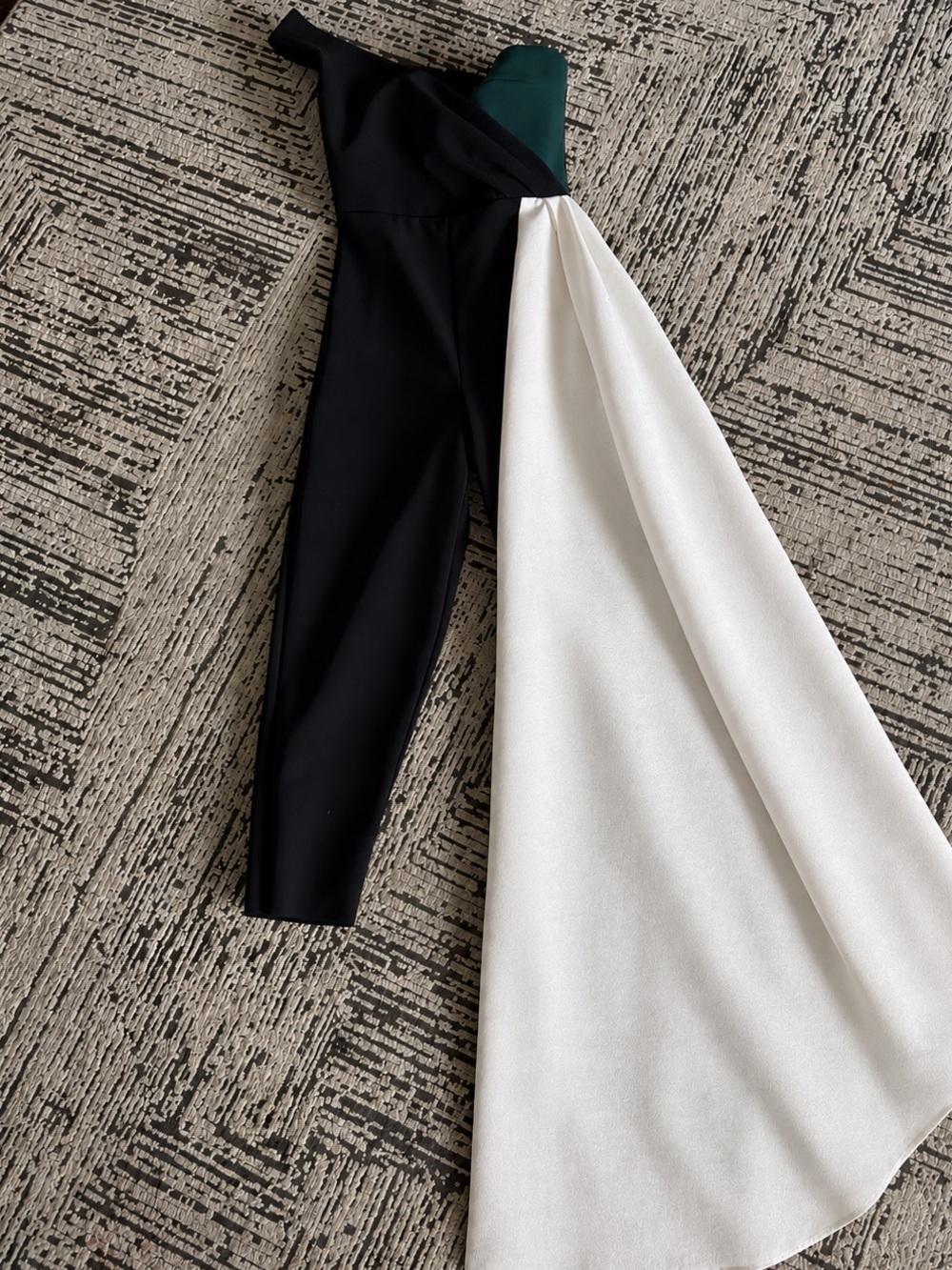 Greta Constantine Black and White One-Shoulder Draped Jumpsuit